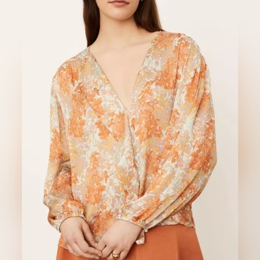 Vince Women's Garden Long Sleeve Shirred Blouse Xs - New With Tags